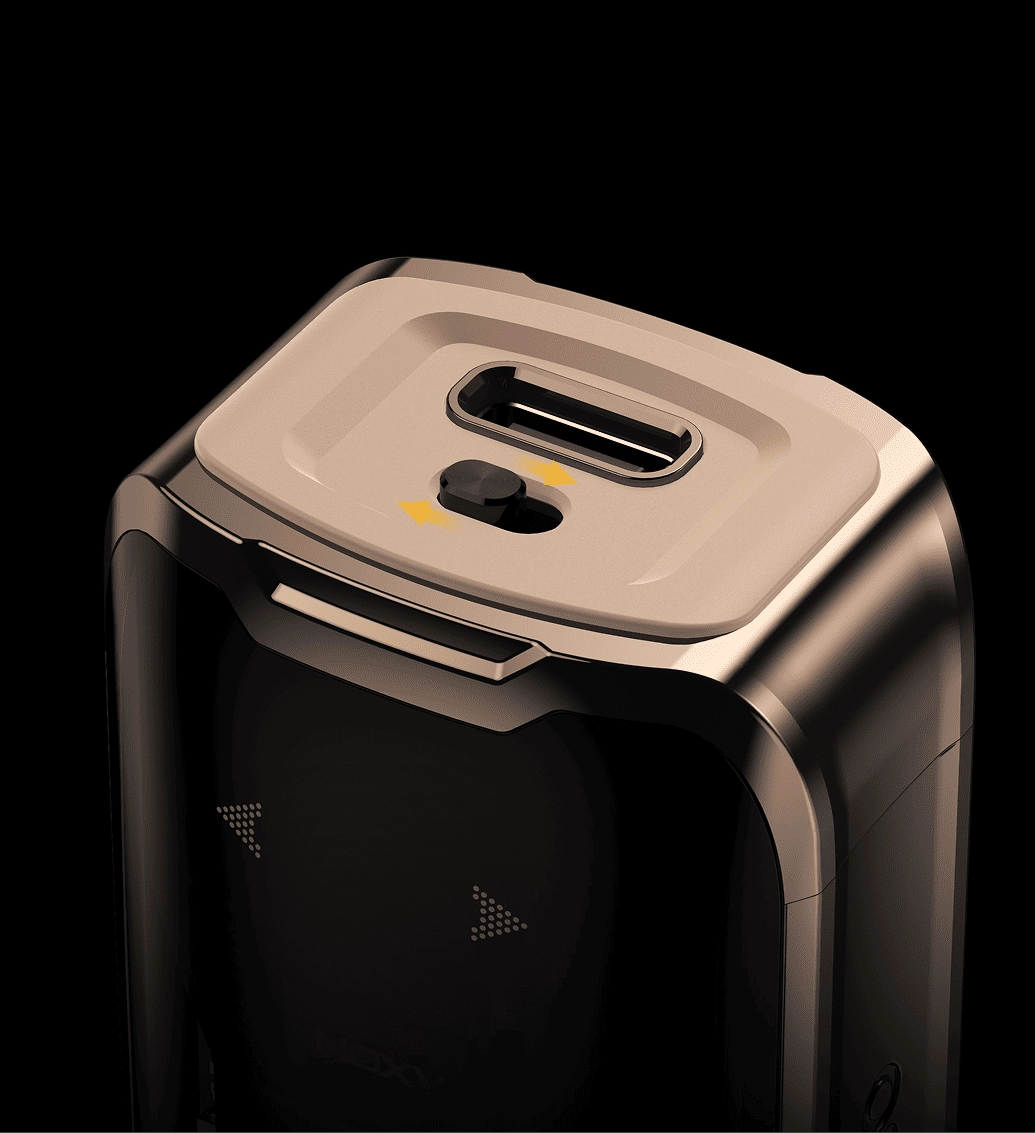 The one-button lock feature on the LUXE XR MAX 2 professional vape, designed to prevent accidental firing on high power vapes.